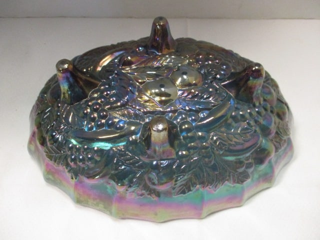 Vintage Indiana Glass Iridescent Blue Carnival Glass Fruit Bowl - 3