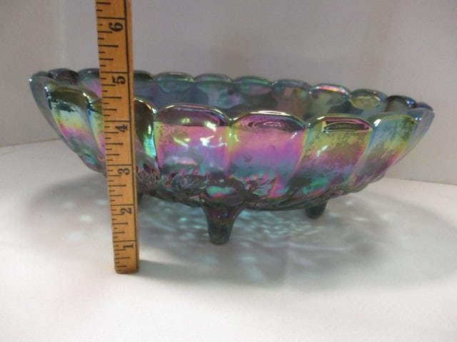 Vintage Indiana Glass Iridescent Blue Carnival Glass Fruit Bowl - 4