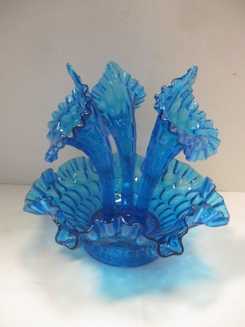 Vintage Fenton Colonial Blue Thumbprint 3-Stem Epergne (1 of 6)