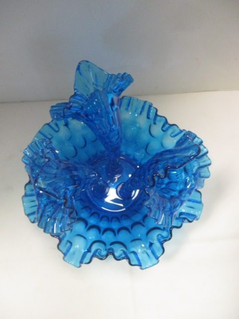 Vintage Fenton Colonial Blue Thumbprint 3-Stem Epergne - 2