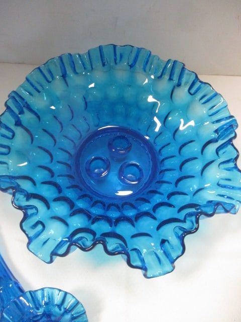 Vintage Fenton Colonial Blue Thumbprint 3-Stem Epergne - 3