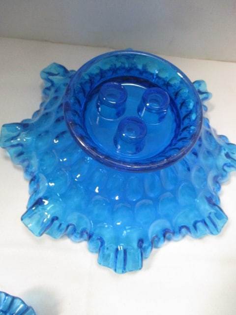 Vintage Fenton Colonial Blue Thumbprint 3-Stem Epergne - 4