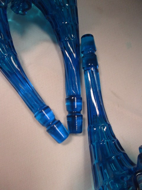 Vintage Fenton Colonial Blue Thumbprint 3-Stem Epergne - 5
