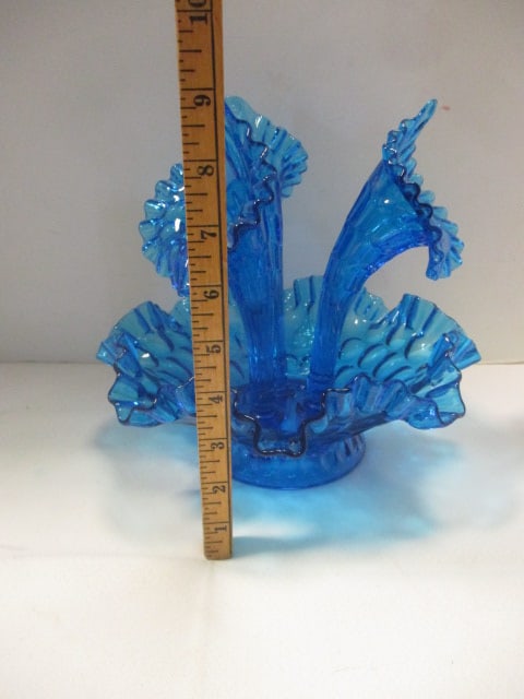 Vintage Fenton Colonial Blue Thumbprint 3-Stem Epergne - 6