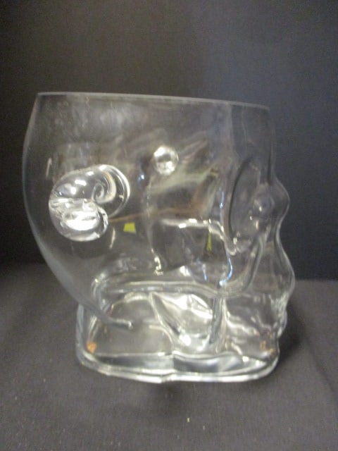 Clear Glass Skull "Brain Freeze" Ice Bucket or Candy Dish - 2