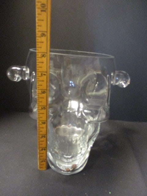 Clear Glass Skull "Brain Freeze" Ice Bucket or Candy Dish - 4