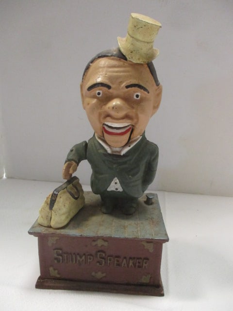 Vintage "Stump Speaker" Cast Iron Bank: 9 1/2"