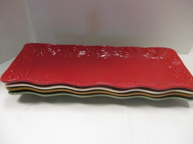 4 Real Home "Let Us Entertain You" Stoneware Platters: 18 1/2" x 7 1/4" each
