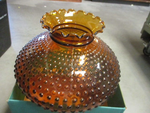 Vintage Amber Bubble Glass Lamp Shade: 12", chip