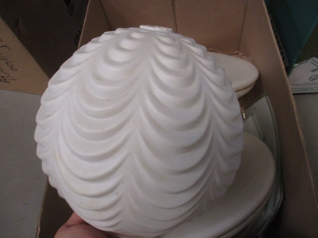 Lot of Vintage Milk Glass Lamp Shades and Painted Shade/Fan Panels - 2