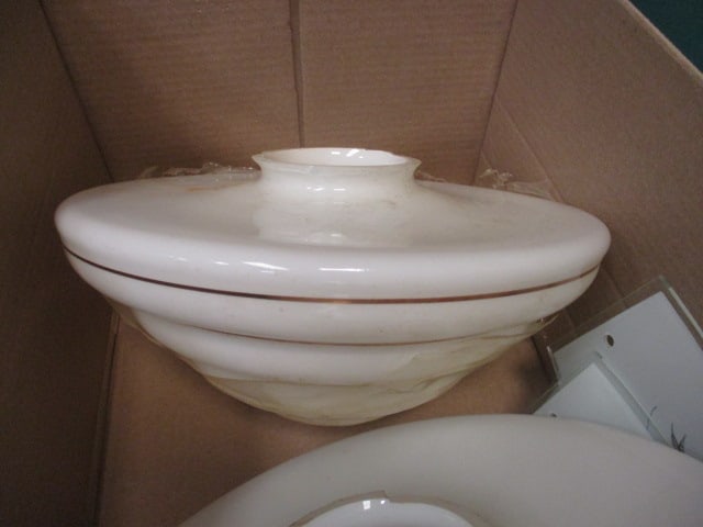 Lot of Vintage Milk Glass Lamp Shades and Painted Shade/Fan Panels - 3
