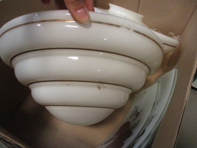 Lot of Vintage Milk Glass Lamp Shades and Painted Shade/Fan Panels - 5