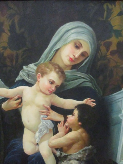 Large "Madonna and Child with Saint John" Classical Academic Style Oil Painting - 2