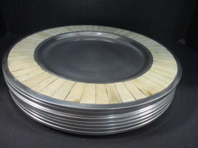 Eight Charge It by Jay Pewter and Bone Charger Plates: 13 3/4"dia, original retail $49.95 each