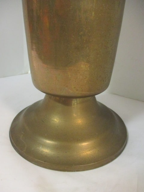 Tall Brass Urn Vase with Chinese Peacock and Flower in Relief Band Accent - 2