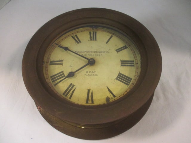 Quartz "Panama Pacific Steamship Co." Nostalgic Nautical Style Wall Clock: 11"dia x 3 3/4", untested needs batteries