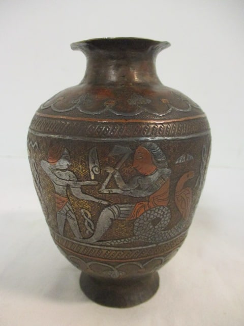 Egyptian Scene in Relief Copper/Bronze/Brass Vase - 2