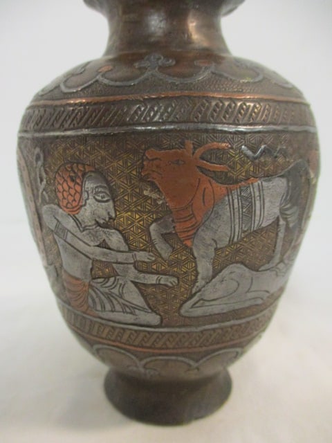 Egyptian Scene in Relief Copper/Bronze/Brass Vase - 3