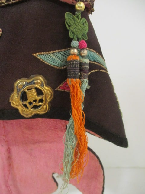 Vintage Asian Hand Sewn Embroidered and Embellished Textile Headdress on Display Stand - 2