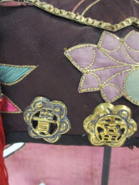 Vintage Asian Hand Sewn Embroidered and Embellished Textile Headdress on Display Stand - 4