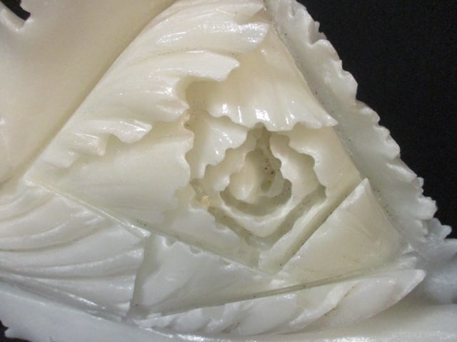 Intricately Carved White Onyx/Jade Ornamental Sculpture with Fabric Covered Box - 3