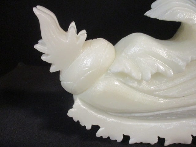 Intricately Carved White Onyx/Jade Ornamental Sculpture with Fabric Covered Box - 4