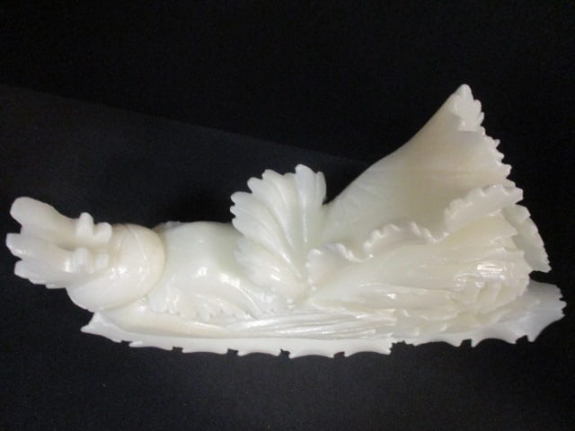 Intricately Carved White Onyx/Jade Ornamental Sculpture with Fabric Covered Box - 5