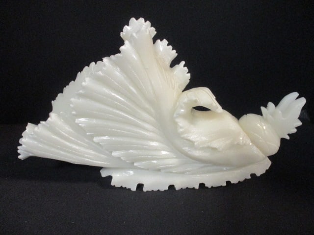 Intricately Carved White Onyx/Jade Ornamental Sculpture with Fabric Covered Box - 6