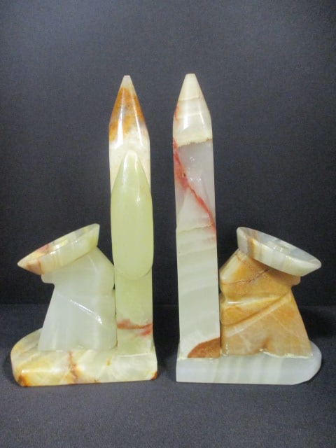 Pair of Carved Alabaster "Sleeping Pepe" Bookends: 8 1/2"h