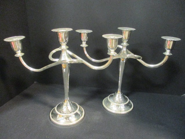 Pair of Silverplate 3 Lite Candelabras: 10"h