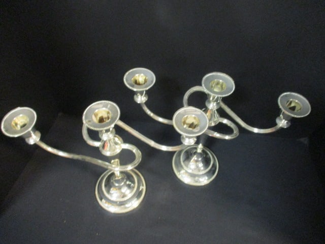 Pair of Silverplate 3 Lite Candelabras - 2