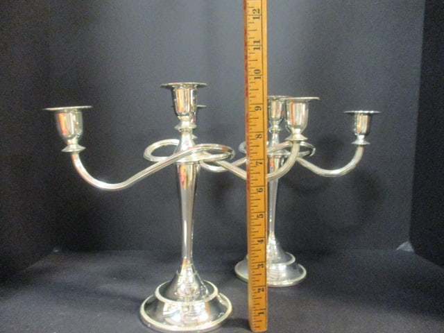 Pair of Silverplate 3 Lite Candelabras - 8