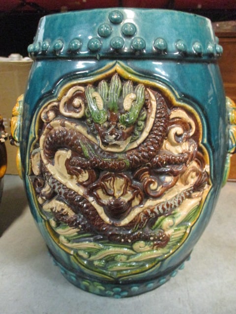 Pair of Handpainted Pottery Garden Stools - 2