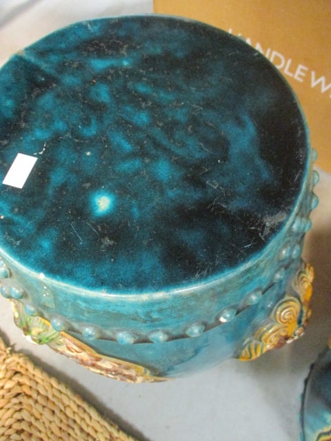 Pair of Handpainted Pottery Garden Stools - 6