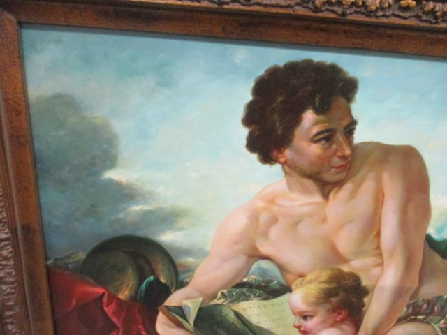 Rococo Style Semi-Nude Figural Painting of Cherub and Lovers - 2