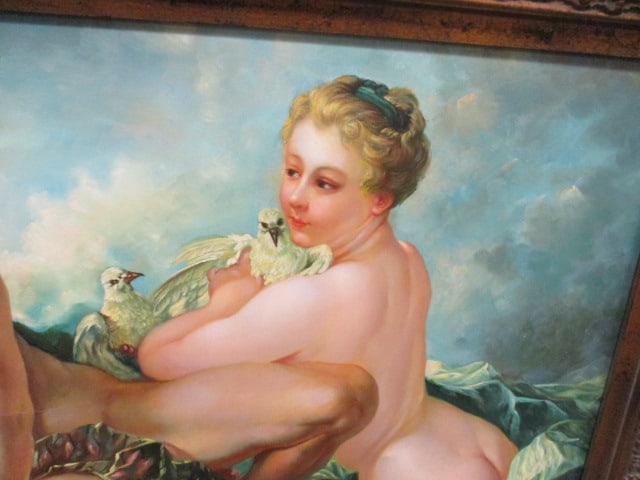 Rococo Style Semi-Nude Figural Painting of Cherub and Lovers - 4