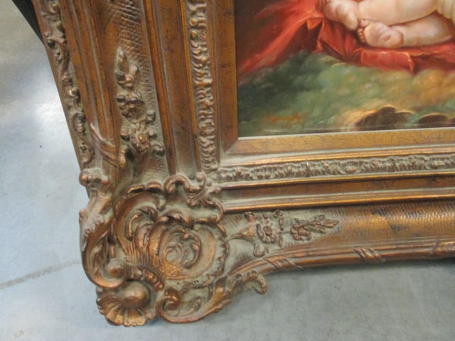 Rococo Style Semi-Nude Figural Painting of Cherub and Lovers - 6