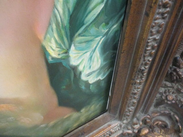 Rococo Style Semi-Nude Figural Painting of Cherub and Lovers - 7