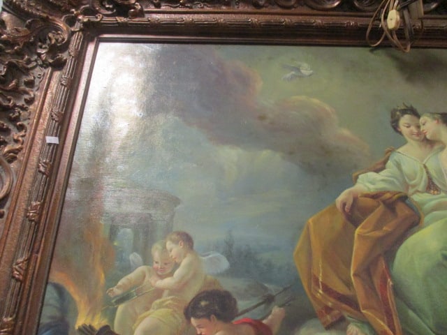 Rococo Style Figural Painting Depicting Idyllic Romantic Scene with Lovers and Cherubs - 2