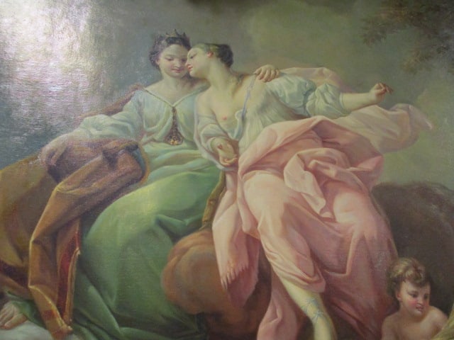Rococo Style Figural Painting Depicting Idyllic Romantic Scene with Lovers and Cherubs - 4