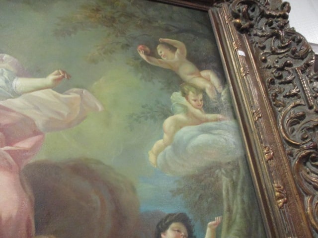 Rococo Style Figural Painting Depicting Idyllic Romantic Scene with Lovers and Cherubs - 5