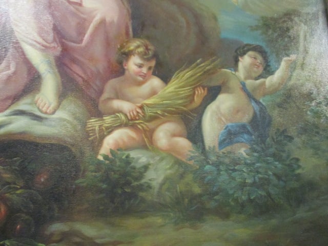 Rococo Style Figural Painting Depicting Idyllic Romantic Scene with Lovers and Cherubs - 6