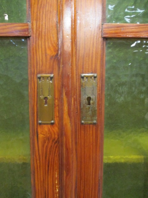 Arts & Craft 2 Piece China Hutch with Green Pebble Glass Doors - 2