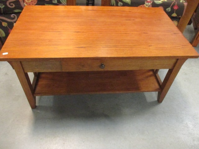 Oak Arts & Craft Mission Style Coffee Table with Drawer: 37 1/2" x 22" x 17 1/2", some scuffs, Local Pickup Only