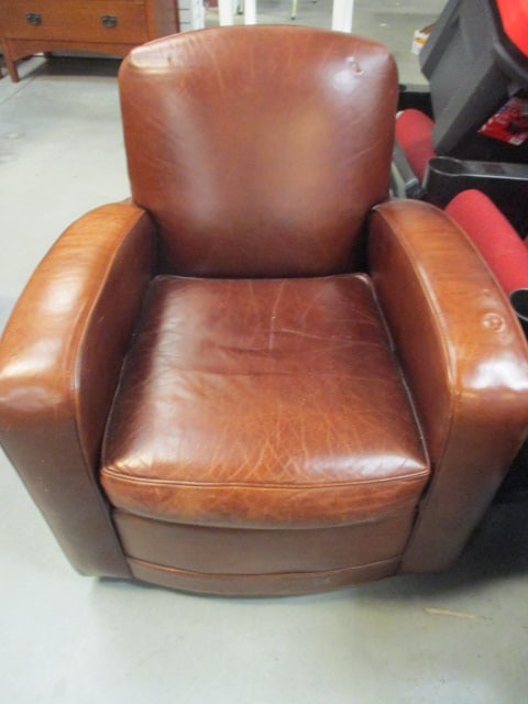 Mitchell Gold Leather Arm Chair: 33"w, some scuffs and picks, Local Pickup Only