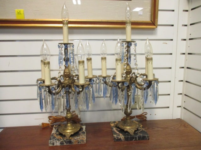 Pair of Electric Hollywood Regency Style 6 Lite Candelabra with Prisms (1 of 6)