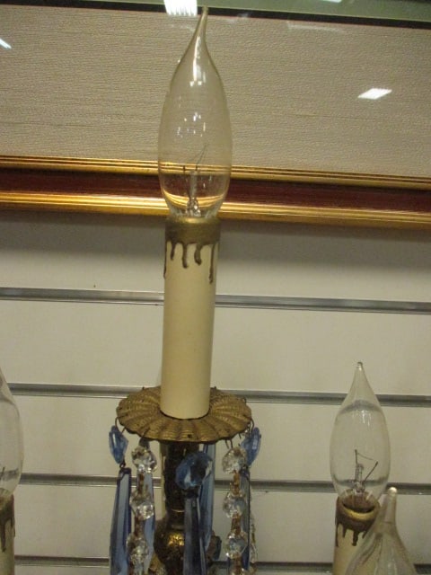 Pair of Electric Hollywood Regency Style 6 Lite Candelabra with Prisms - 2
