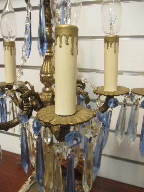 Pair of Electric Hollywood Regency Style 6 Lite Candelabra with Prisms - 3