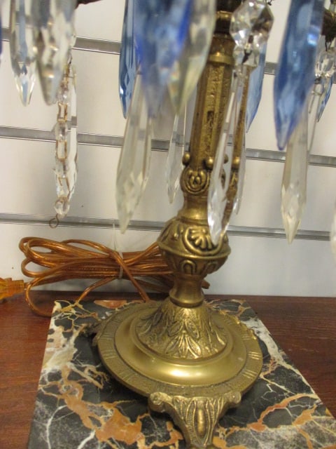 Pair of Electric Hollywood Regency Style 6 Lite Candelabra with Prisms - 4