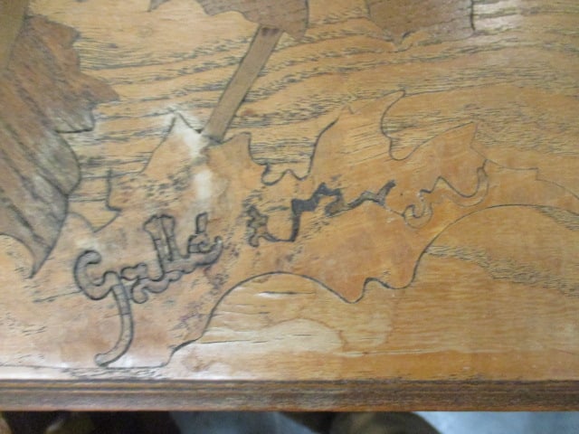 Signed French Art Nouveau Inlaid Floral Design Tiered Side Table - 4